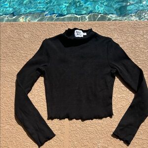 Princess Polly Black Ribbed Cropped Mock Neck Long Sleeve Top